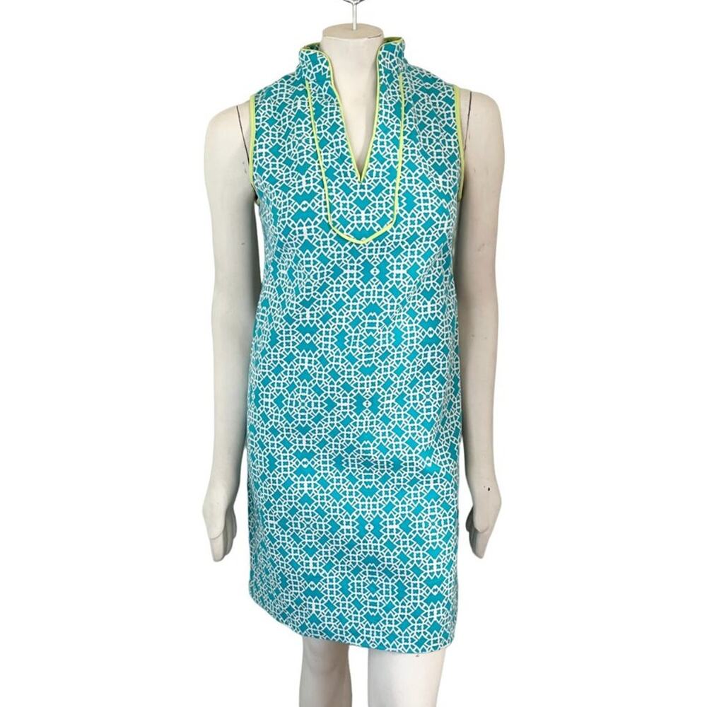 ELIZA J High Neck Art Deco Sleeveless Shift Dress in Turquoise  SZ 4
